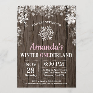 Invitation Winter Onederland Flocon de neige rose fille 1er a