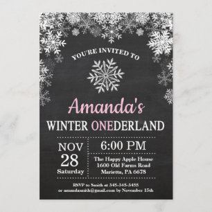 Invitation Winter Onederland Flocon de neige rose fille 1er a