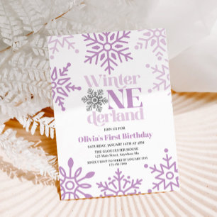 Invitation Winter Onederland flocon de neige violet 1er anniv