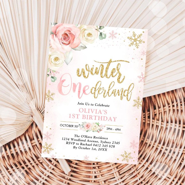 Invitation Winter ONEderland Floral Fille 1er Anniversaire (Créateur téléchargé)