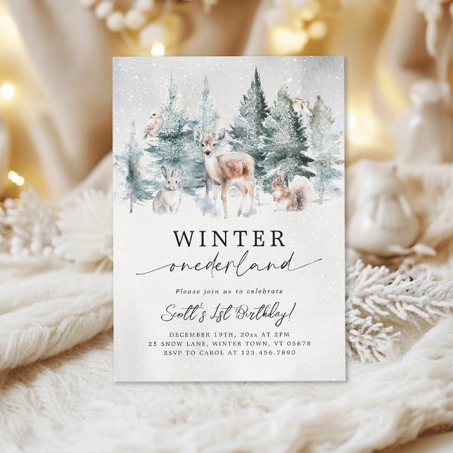 Invitation Winter ONEderland Forêt de Bois 1er Anniversaire (Créateur téléchargé)