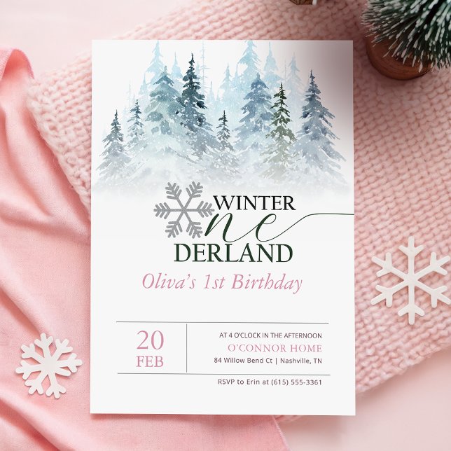 Invitation Winter ONEderland Forêt enneigée 1er Anniversaire (Créateur téléchargé)