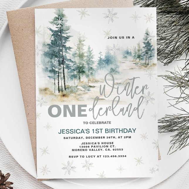 Invitation Winter Onederland Forêt rustique 1er anniversaire (Créateur téléchargé)