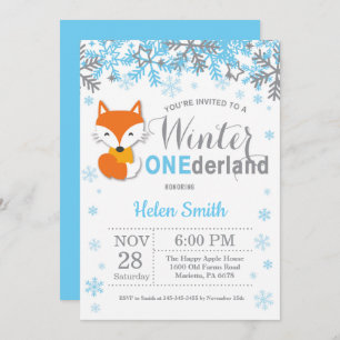 Invitation Winter Onederland Fox Boy 1er anniversaire