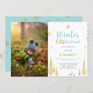 Invitation Winter Onederland, Garçon 1ère photo Anniversaire