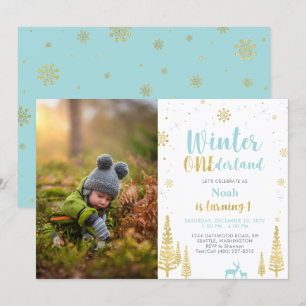 Invitation Winter Onederland, garçon 1ère photo d'anniversair