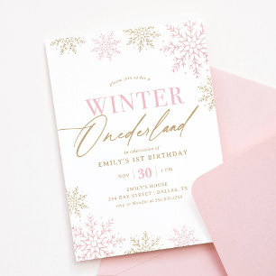 Invitation Winter Onederland Gold Rose Parties scintillant 1e