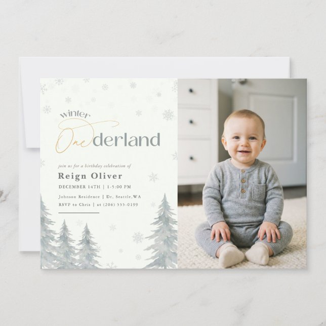 Invitation Winter Onederland Kid Photo First Birthday Party (Devant)