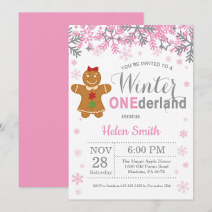 Invitation Winter Onederland Noël Fille 1er anniversaire