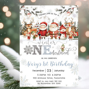 Invitation Winter Onederland Noël Père Noël Elf 1er Anniversa