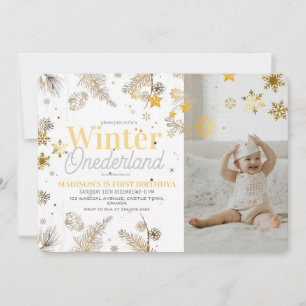 Invitation Winter Onederland Or et argent Anniversaire 1er