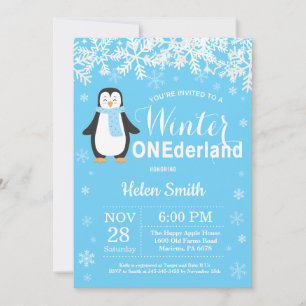Invitation Winter Onederland Penguin Boy 1er anniversaire