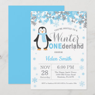 Invitation Winter Onederland Penguin Boy 1er anniversaire