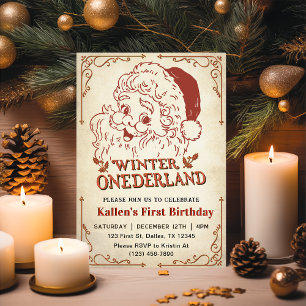Invitation Winter Onederland Père Noël Retro Noël Party