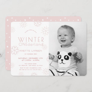 Invitation Winter Onederland Pink Photo 1er anniversaire
