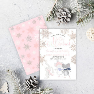 Invitation Winter ONEderland Pink Script 1er anniversaire