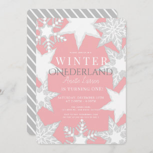 Invitation Winter Onederland Pink & Silver 1er anniversaire