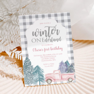 Invitation Winter Onederland Premier Anniversaire camion rose