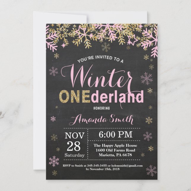 Invitation Winter Onederland Premier anniversaire de la fille (Devant)