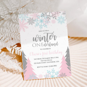 Invitation Winter Onederland Premier Anniversaire Flocons de 