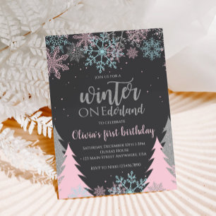 Invitation Winter Onederland Premier Anniversaire Flocons de 