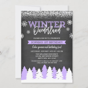 Invitation Winter Onederland Purple Chalkboard 1er anniversai