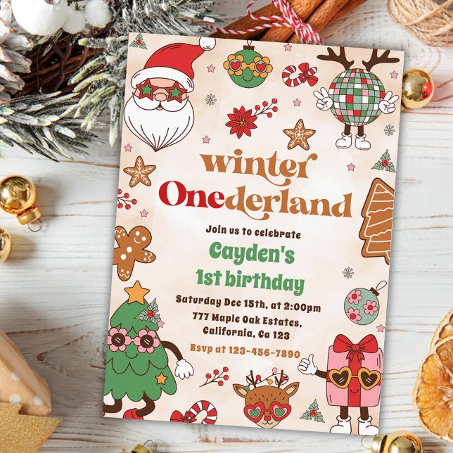 Invitation Winter Onederland Rétro Noël 1er anniversaire (Créateur téléchargé)