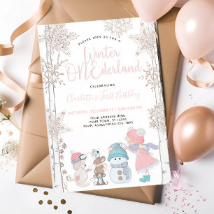 Invitation Winter ONEderland Rose Gold Rose 1er Anniversaire