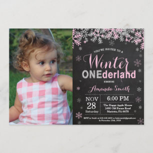 Invitation Winter Onederland Rose Silver Girl 1er anniversair