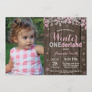 Invitation Winter Onederland Rose Silver Girl 1er anniversair