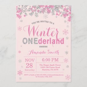 Invitation Winter Onederland Rose Silver Girl 1er anniversair