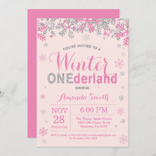 Invitation Winter Onederland Rose Silver Girl 1er anniversair