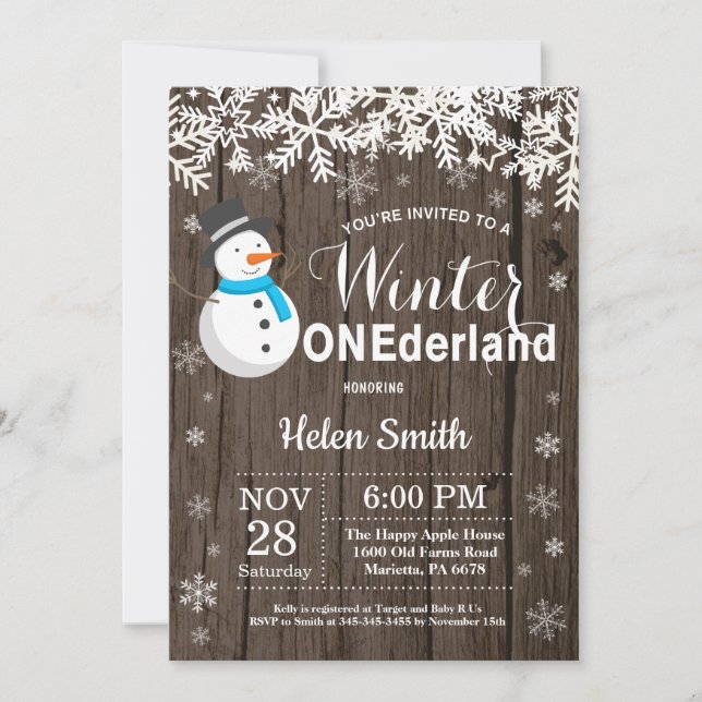 Invitation Winter Onederland Russe Snowman Boy 1er Anniversai (Devant)