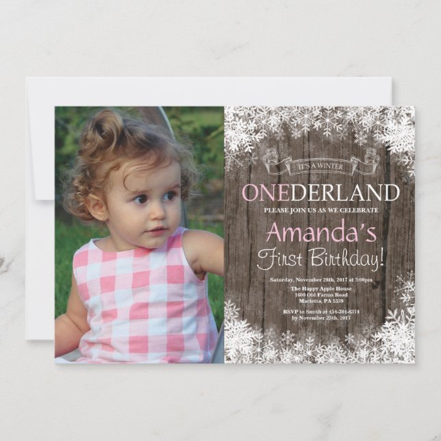 Invitation Winter Onederland Rustic Boy 1er Anniversaire Phot (Devant)