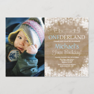 Invitation Winter Onederland Rustic Boy 1er Anniversaire Phot