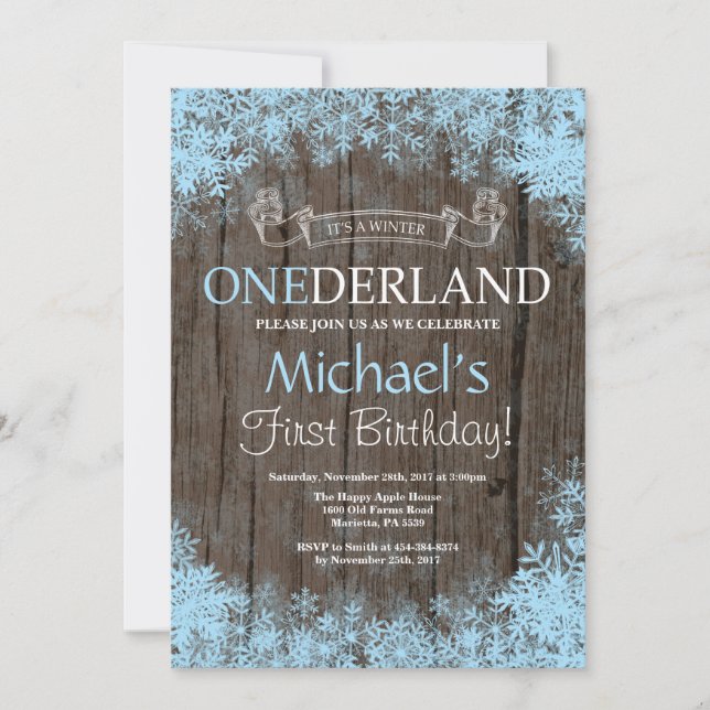 Invitation Winter Onederland Rustic Boy 1st Birthday (Devant)