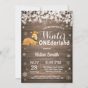 Invitation Winter Onederland Rustic Deer 1er anniversaire