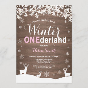 Invitation Winter Onederland Rustic Wood Girl 1er anniversair