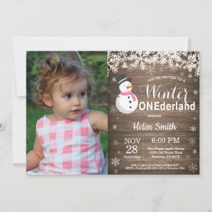 Invitation Winter Onederland Rustique Snowman Girl 1er annive