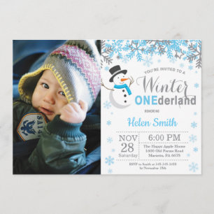 Invitation Winter Onederland Snowman Boy 1er Anniversaire