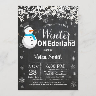 Invitation Winter Onederland Snowman Boy 1er Anniversaire