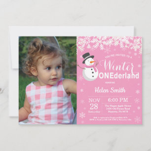 Invitation Winter Onederland Snowman Girl 1er anniversaire