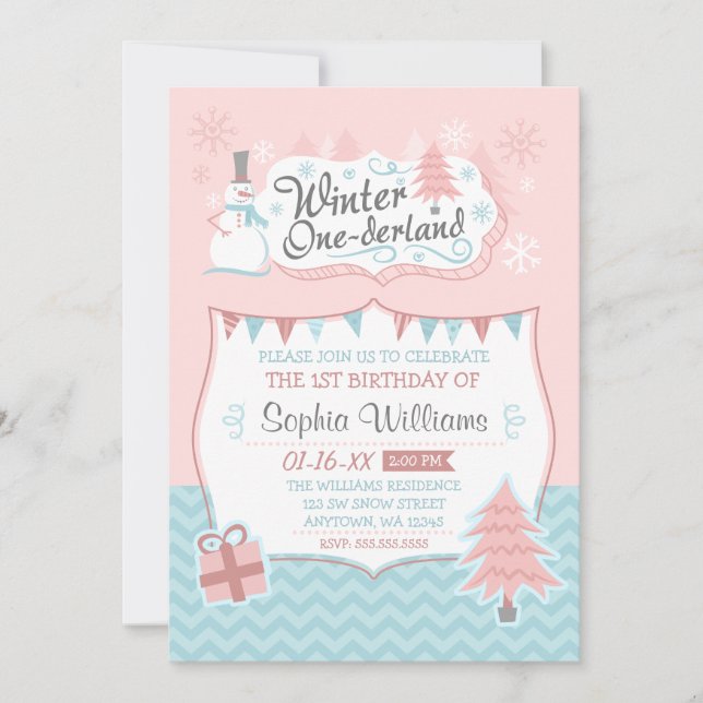 Invitation Winter Onederland Snowman Girl 1er anniversaire (Devant)