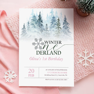 Invitation Winter ONEderland Snowy Forest 1st Birthday