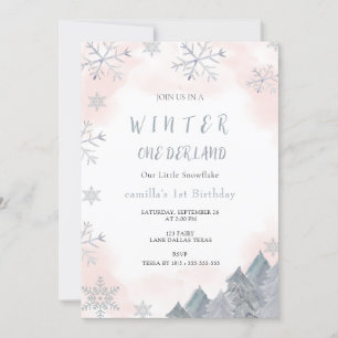 Invitation Winter Onederland Watercolor Rose 1er anniversaire
