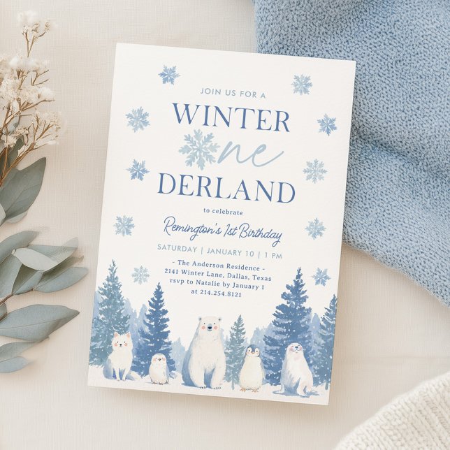 Invitation Winter Onederland Woodland Animals 1st Birthday (Créateur téléchargé)