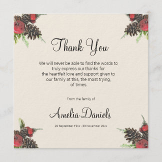 Invitation Winter Pine Cone and Berry Funeral Thank You Cards