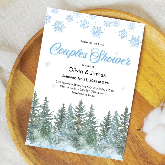 Invitation Winter Pine Trees Snowflakes Couples Bridal Shower (Winter Pine Trees Snowflakes Couples Bridal Shower Invitation )