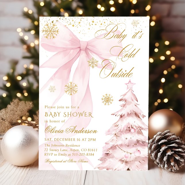 Invitation Winter Pink Bow Baby It's Cold Outside Baby Shower (Créateur téléchargé)