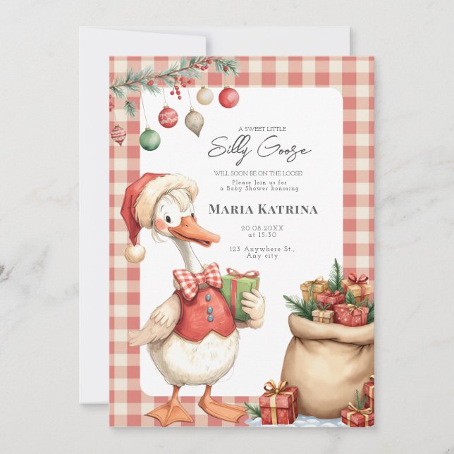 Invitation Winter Red Christmas Silly Goose Baby Shower (Devant)